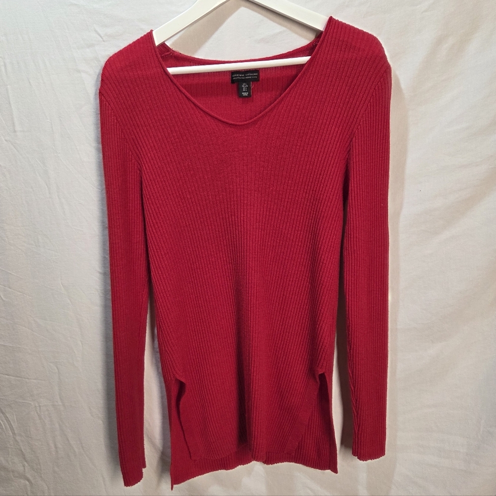 100% Merino Adrienne Vittadini Red Long Sleeve Fine Wool Sweater Size Large
